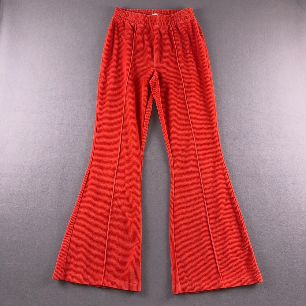 Aerie Red Corduroy Flare Pants High Waisted Wide‎ Leg Ribbed Small Regular